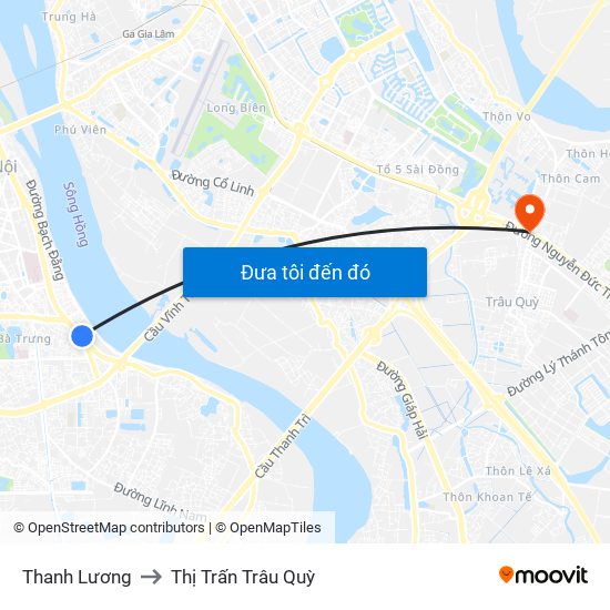 Thanh Lương to Thị Trấn Trâu Quỳ map