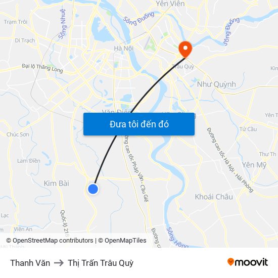 Thanh Văn to Thị Trấn Trâu Quỳ map