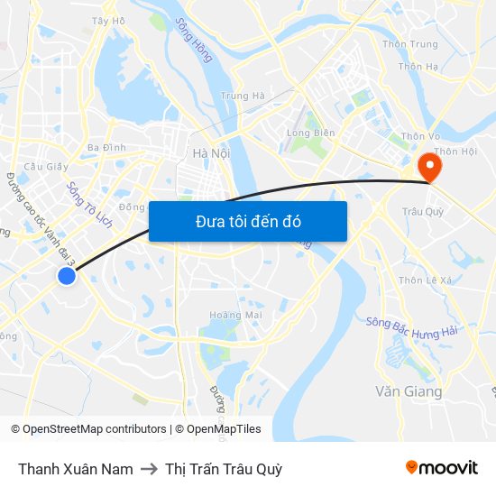 Thanh Xuân Nam to Thị Trấn Trâu Quỳ map