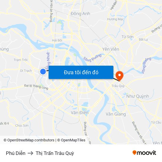 Phú Diễn to Thị Trấn Trâu Quỳ map