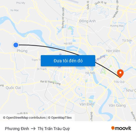 Phương Đình to Thị Trấn Trâu Quỳ map