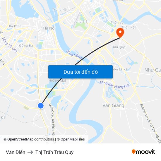 Văn Điển to Thị Trấn Trâu Quỳ map