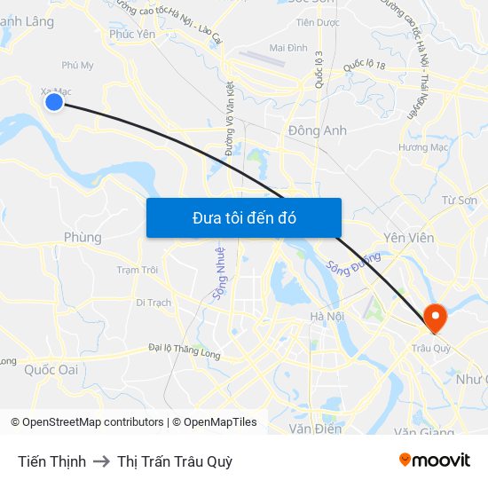 Tiến Thịnh to Thị Trấn Trâu Quỳ map