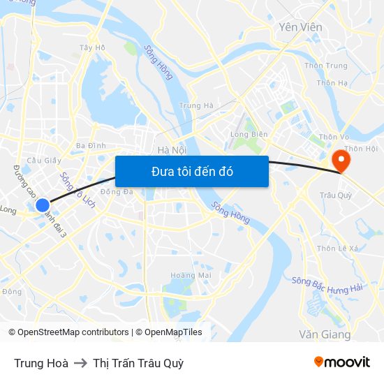Trung Hoà to Thị Trấn Trâu Quỳ map