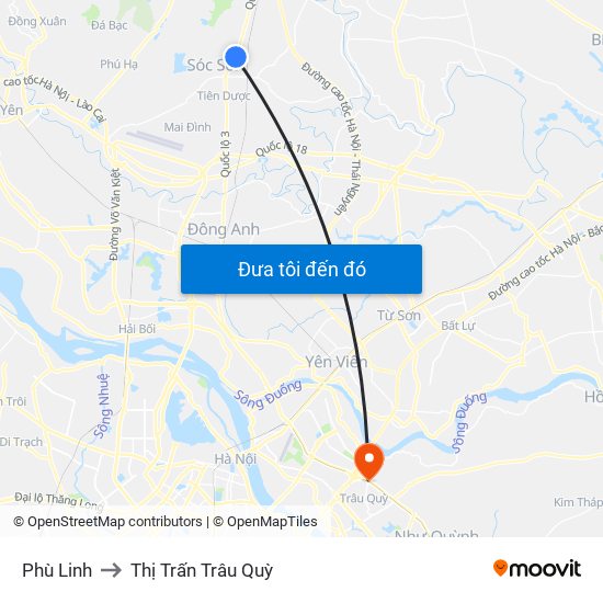 Phù Linh to Thị Trấn Trâu Quỳ map