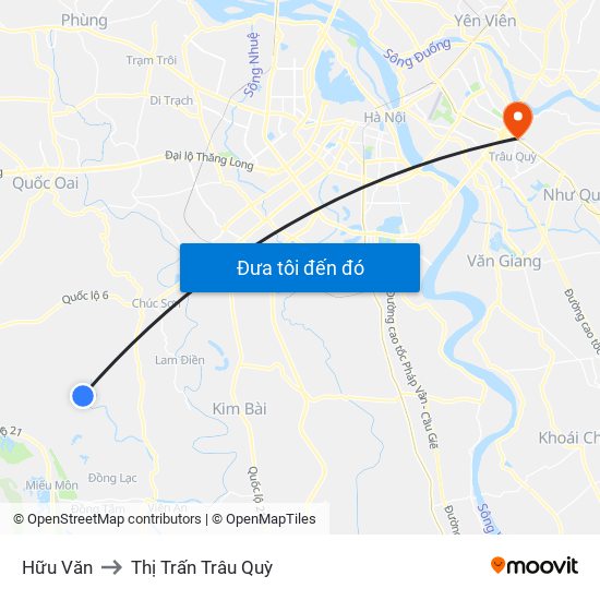 Hữu Văn to Thị Trấn Trâu Quỳ map