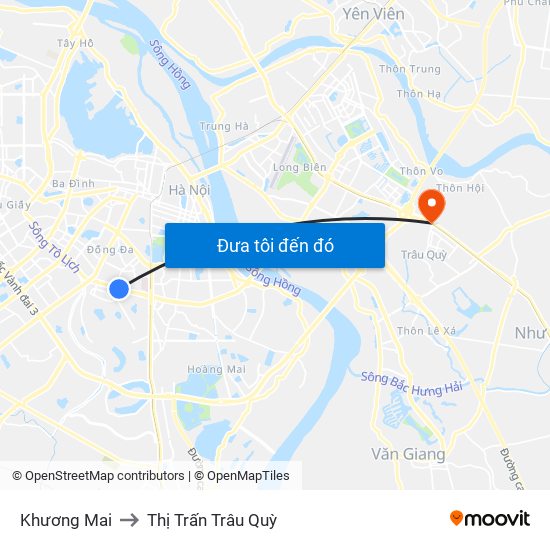 Khương Mai to Thị Trấn Trâu Quỳ map