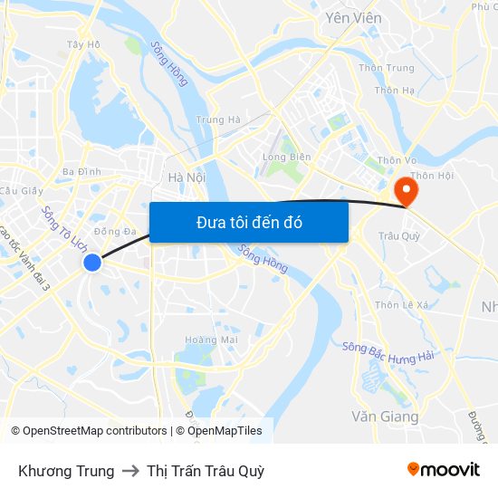 Khương Trung to Thị Trấn Trâu Quỳ map