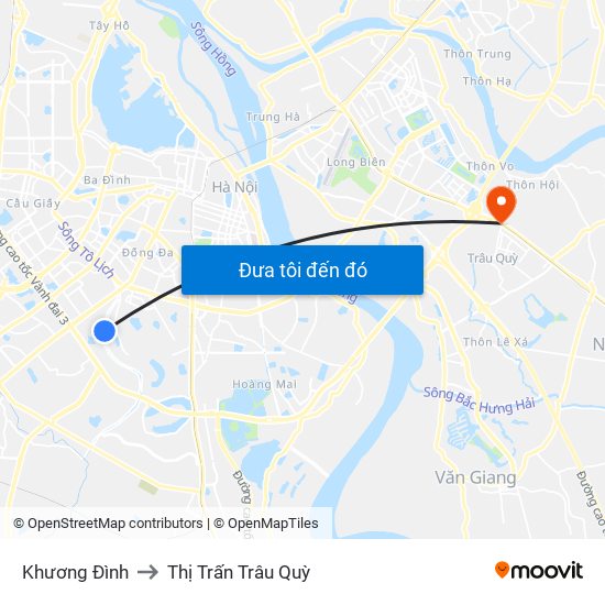 Khương Đình to Thị Trấn Trâu Quỳ map