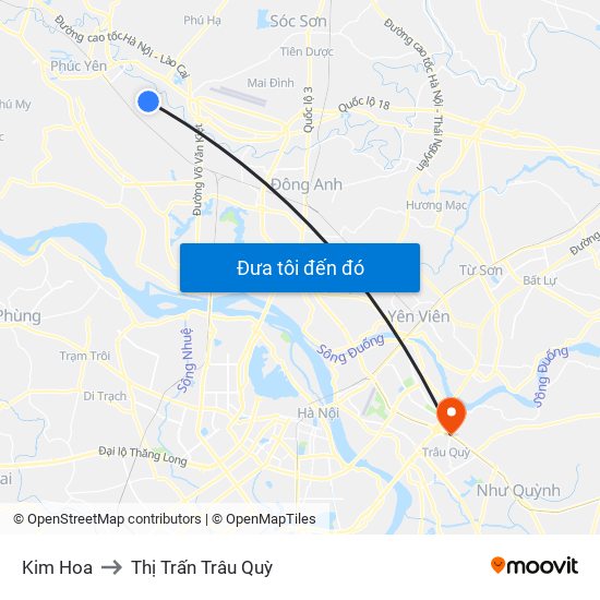 Kim Hoa to Thị Trấn Trâu Quỳ map