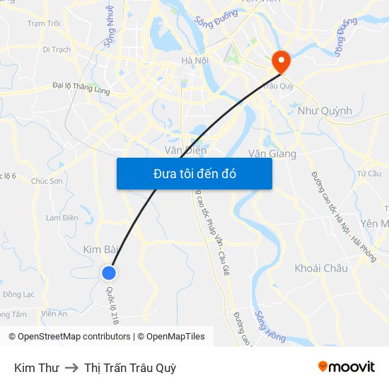 Kim Thư to Thị Trấn Trâu Quỳ map