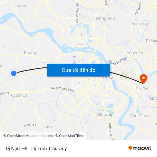 Dị Nậu to Thị Trấn Trâu Quỳ map