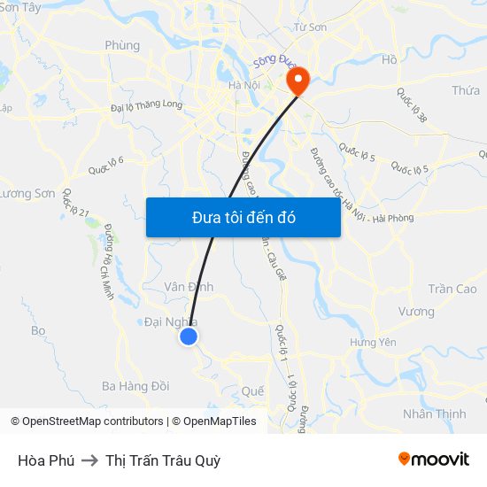 Hòa Phú to Thị Trấn Trâu Quỳ map