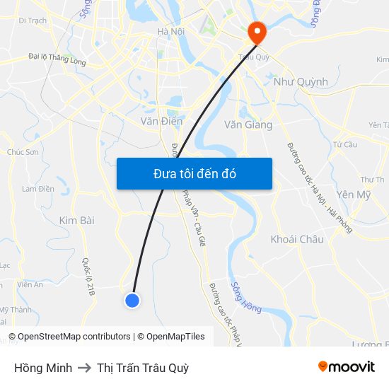 Hồng Minh to Thị Trấn Trâu Quỳ map