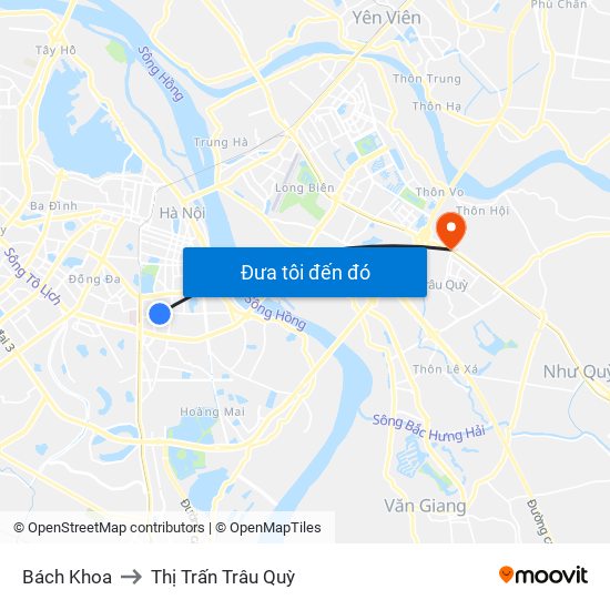 Bách Khoa to Thị Trấn Trâu Quỳ map