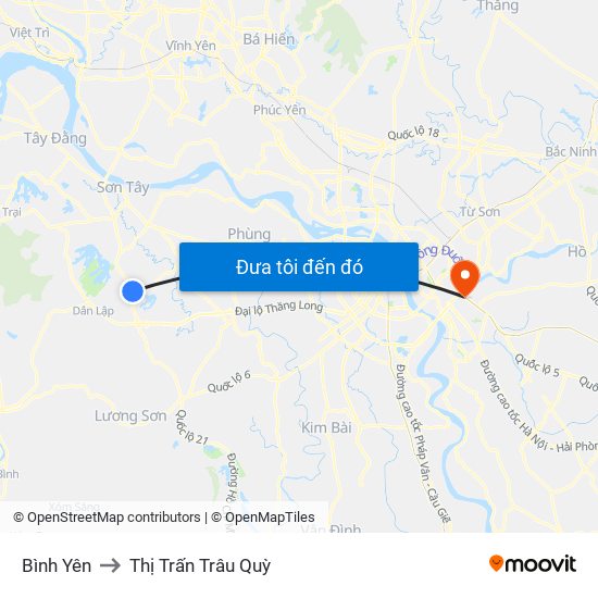 Bình Yên to Thị Trấn Trâu Quỳ map