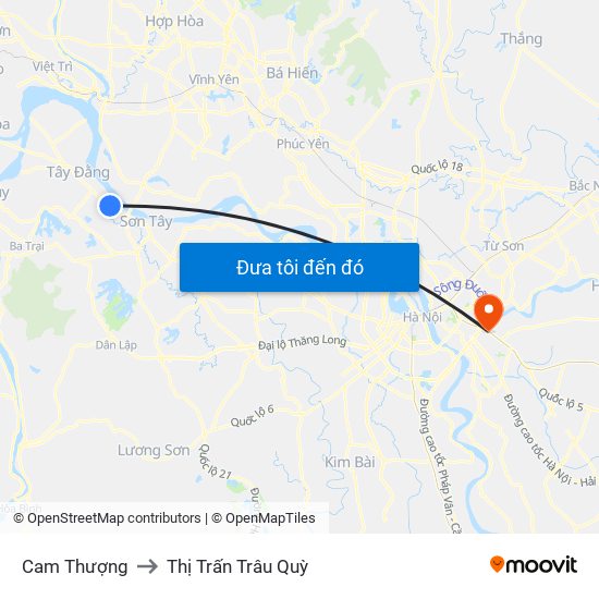 Cam Thượng to Thị Trấn Trâu Quỳ map