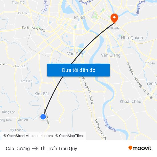 Cao Dương to Thị Trấn Trâu Quỳ map