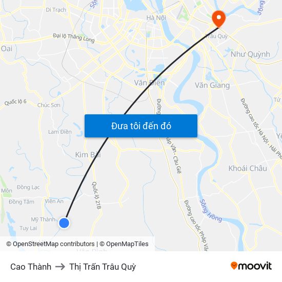 Cao Thành to Thị Trấn Trâu Quỳ map