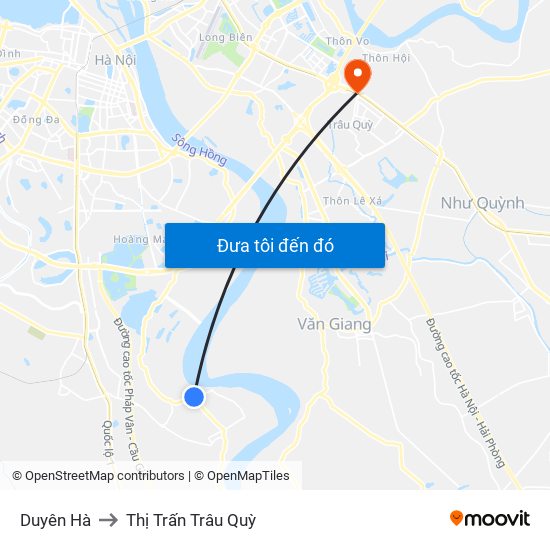 Duyên Hà to Thị Trấn Trâu Quỳ map