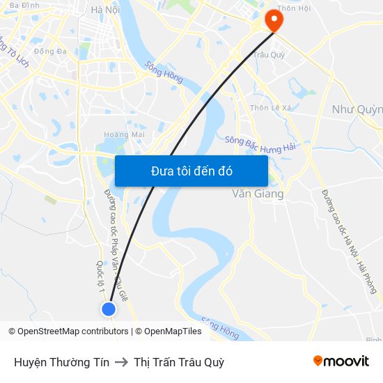 Huyện Thường Tín to Thị Trấn Trâu Quỳ map