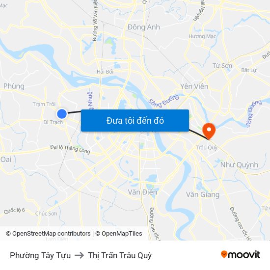 Phường Tây Tựu to Thị Trấn Trâu Quỳ map