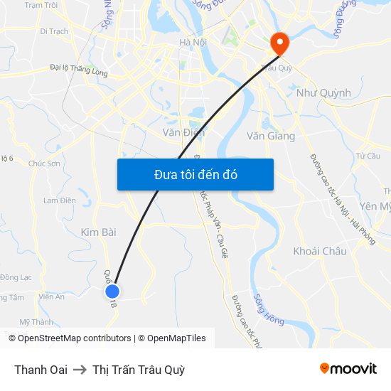 Thanh Oai to Thị Trấn Trâu Quỳ map