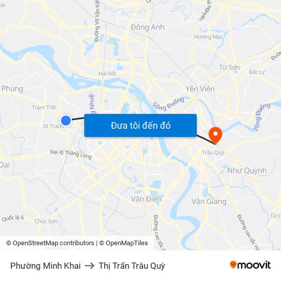 Phường Minh Khai to Thị Trấn Trâu Quỳ map