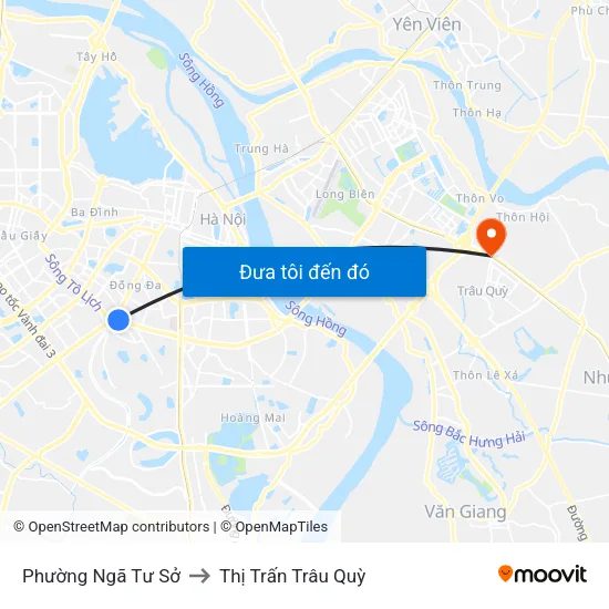 Phường Ngã Tư Sở to Thị Trấn Trâu Quỳ map