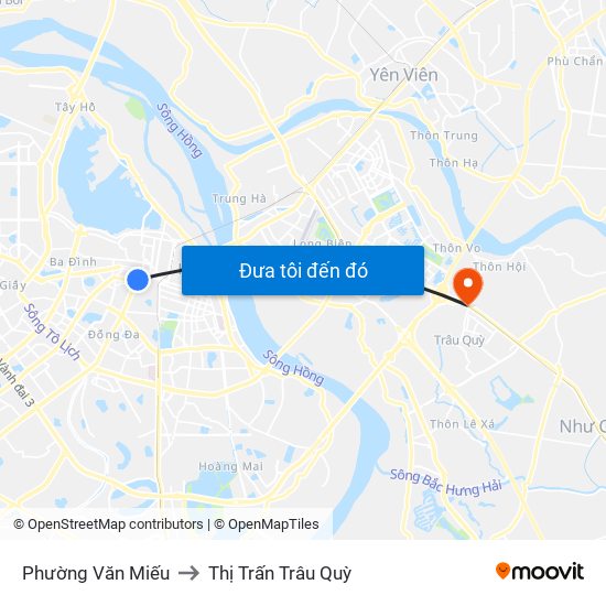 Phường Văn Miếu to Thị Trấn Trâu Quỳ map