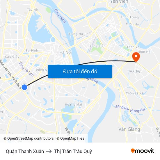 Quận Thanh Xuân to Thị Trấn Trâu Quỳ map