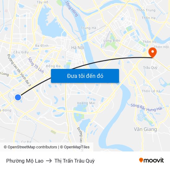 Phường Mộ Lao to Thị Trấn Trâu Quỳ map