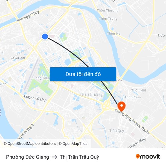 Phường Đức Giang to Thị Trấn Trâu Quỳ map