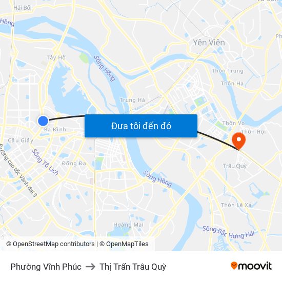 Phường Vĩnh Phúc to Thị Trấn Trâu Quỳ map