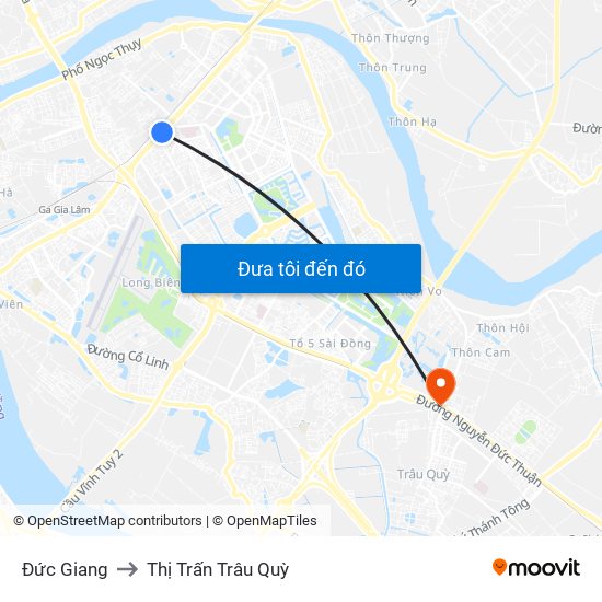 Đức Giang to Thị Trấn Trâu Quỳ map