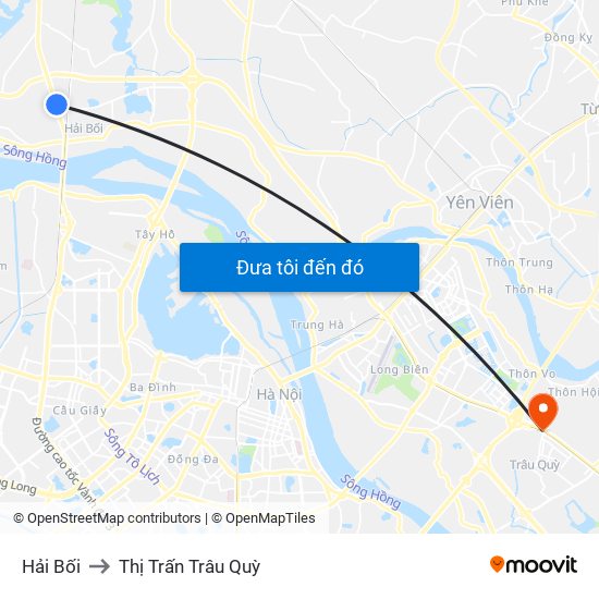 Hải Bối to Thị Trấn Trâu Quỳ map