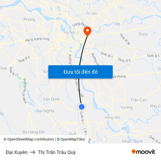 Đại Xuyên to Thị Trấn Trâu Quỳ map