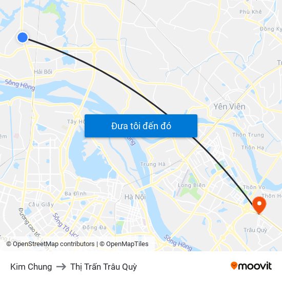 Kim Chung to Thị Trấn Trâu Quỳ map