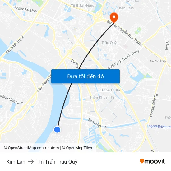 Kim Lan to Thị Trấn Trâu Quỳ map