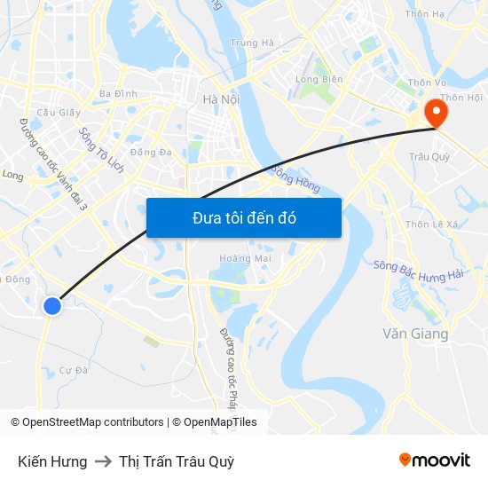 Kiến Hưng to Thị Trấn Trâu Quỳ map