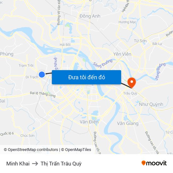 Minh Khai to Thị Trấn Trâu Quỳ map