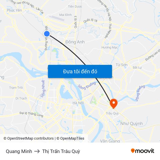 Quang Minh to Thị Trấn Trâu Quỳ map