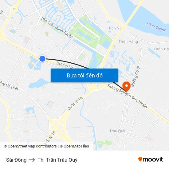 Sài Đồng to Thị Trấn Trâu Quỳ map