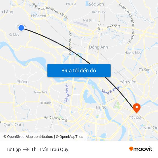 Tự Lập to Thị Trấn Trâu Quỳ map