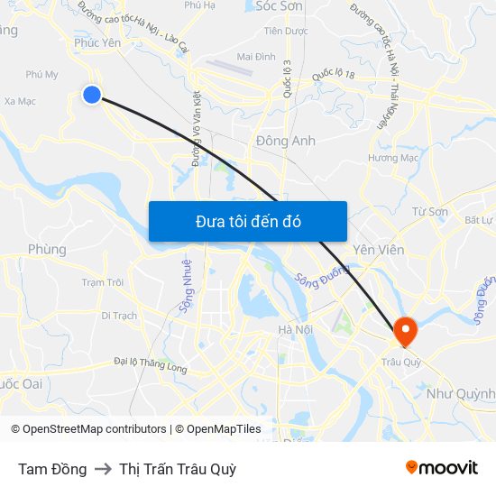 Tam Đồng to Thị Trấn Trâu Quỳ map