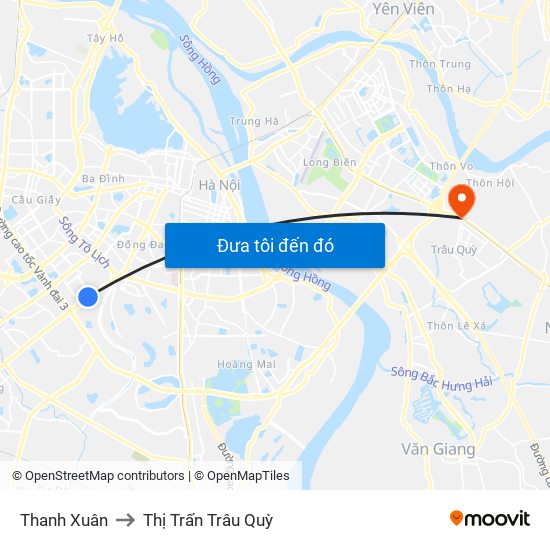 Thanh Xuân to Thị Trấn Trâu Quỳ map