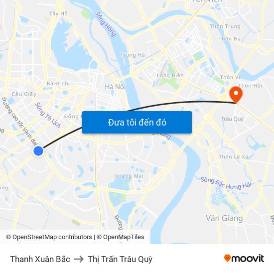 Thanh Xuân Bắc to Thị Trấn Trâu Quỳ map