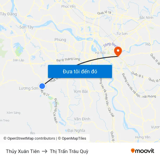 Thủy Xuân Tiên to Thị Trấn Trâu Quỳ map