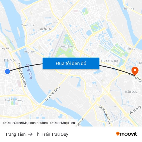 Tràng Tiền to Thị Trấn Trâu Quỳ map