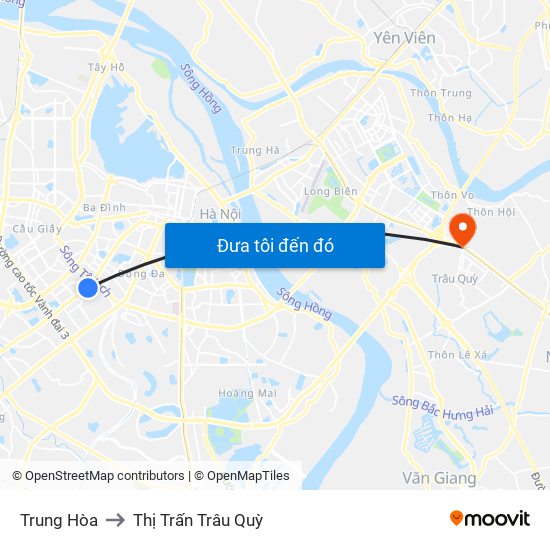Trung Hòa to Thị Trấn Trâu Quỳ map